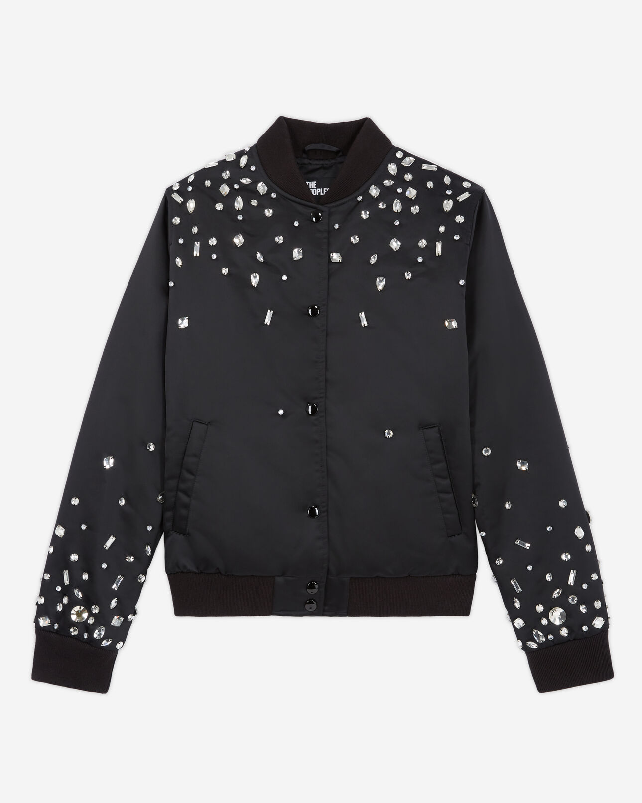 The Kooples WOMEN BLACK black bomber jacket with rhinestones