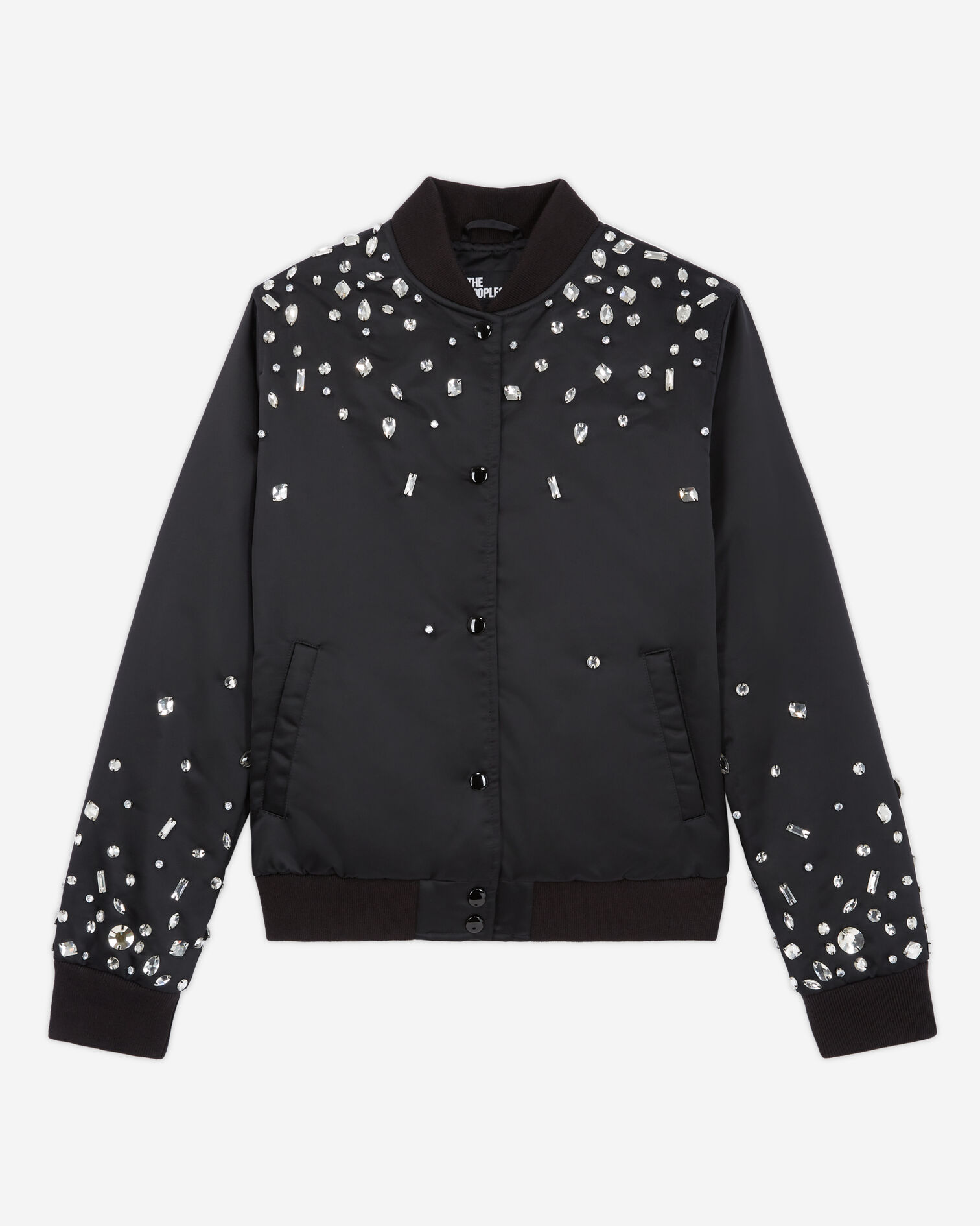 Black bomber jacket with rhinestones, BLACK, hi-res image number null