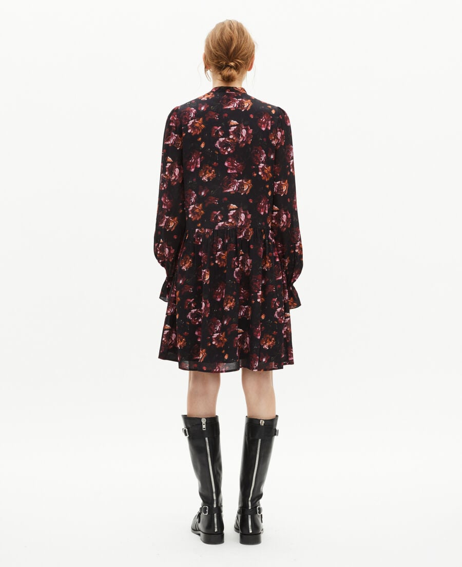 The Kooples F BLACK - RED rose print short dress in burgundy silk blend