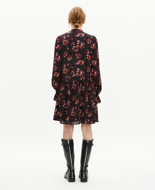 The Kooples F BLACK - RED rose print short dress in burgundy silk blend