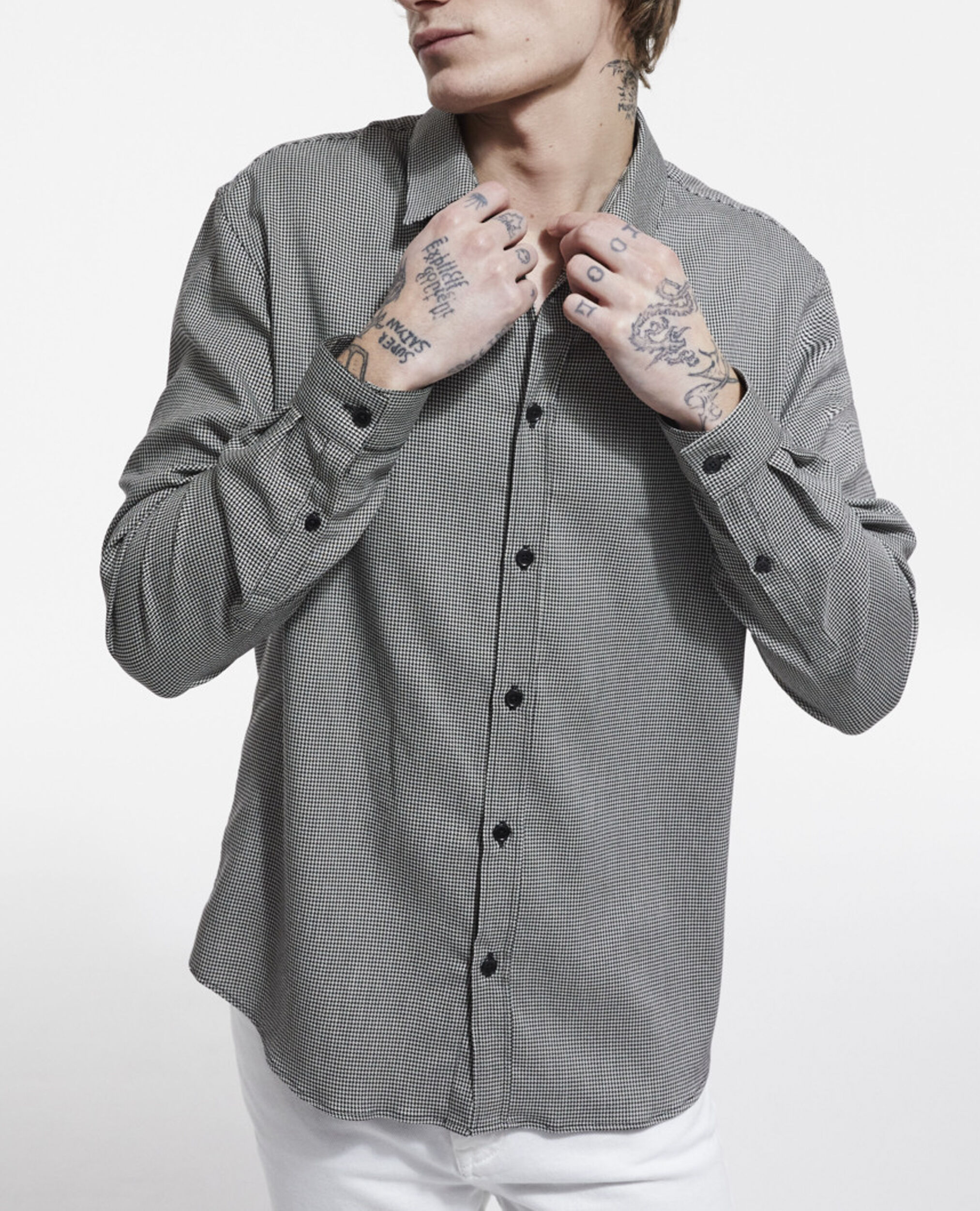 Printed shirt with classic collar, BLACK WHITE, hi-res image number null