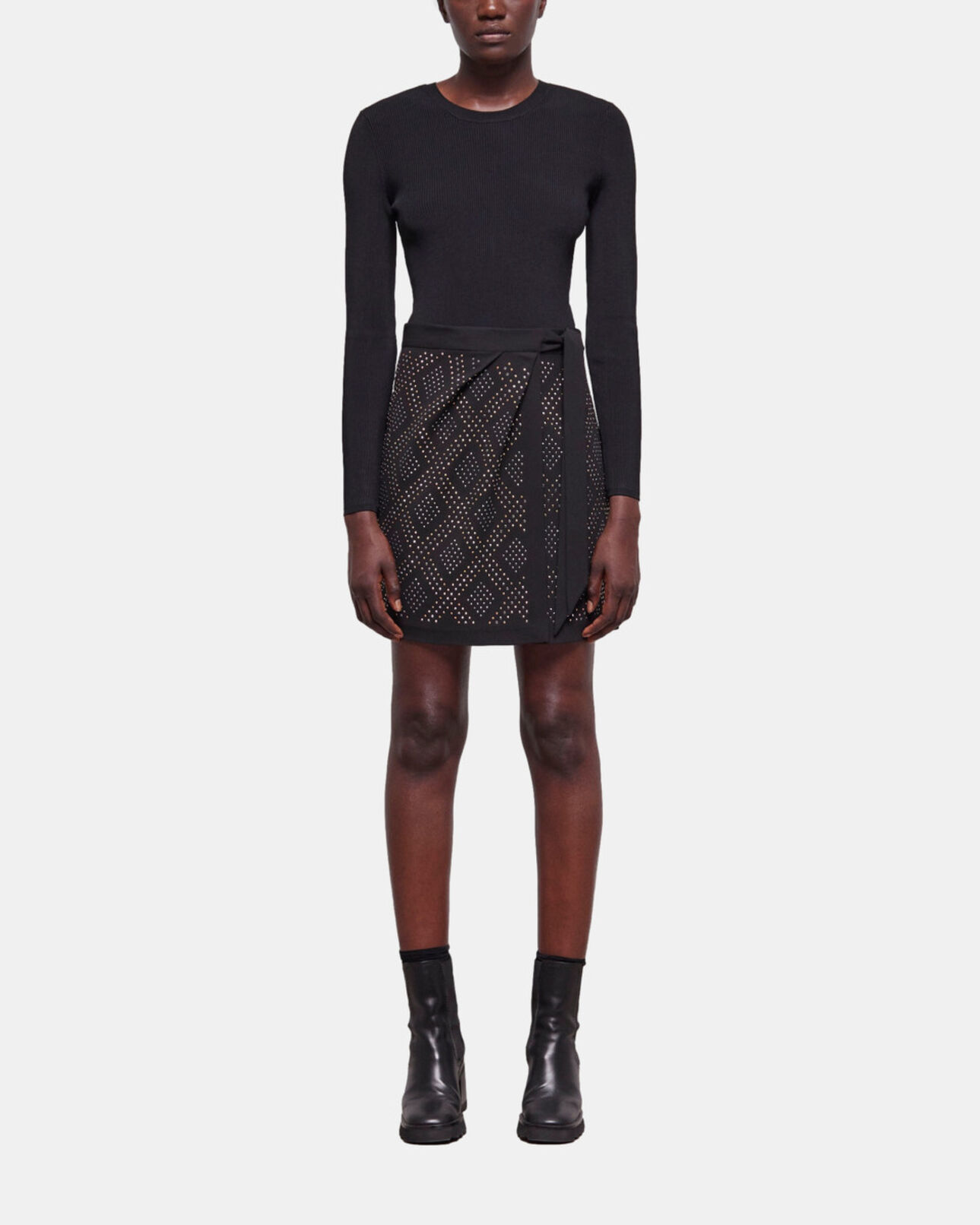 The Kooples WOMEN BLACK short black wrap skirt