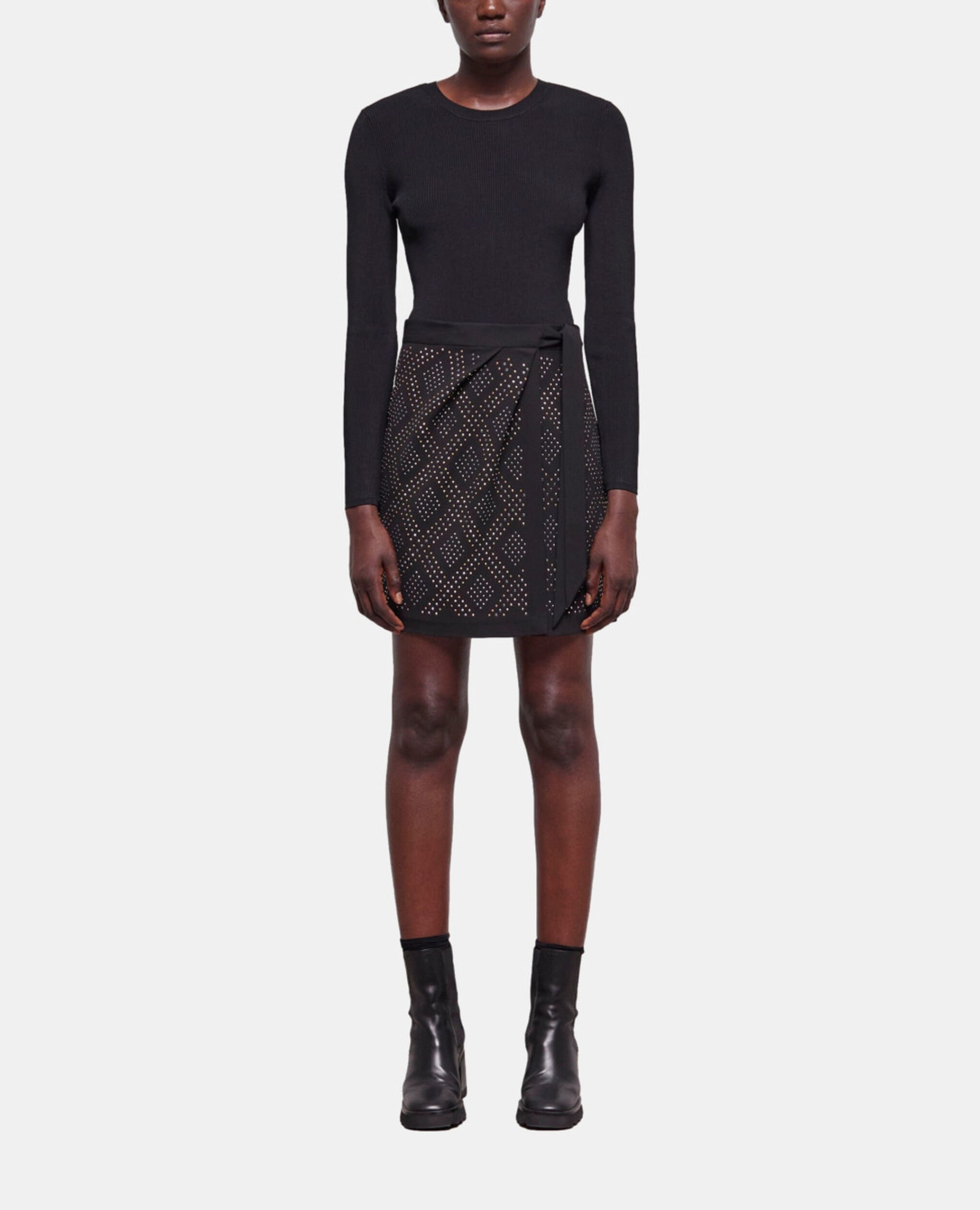 Jupe courte portefeuille noire, BLACK, hi-res image number null