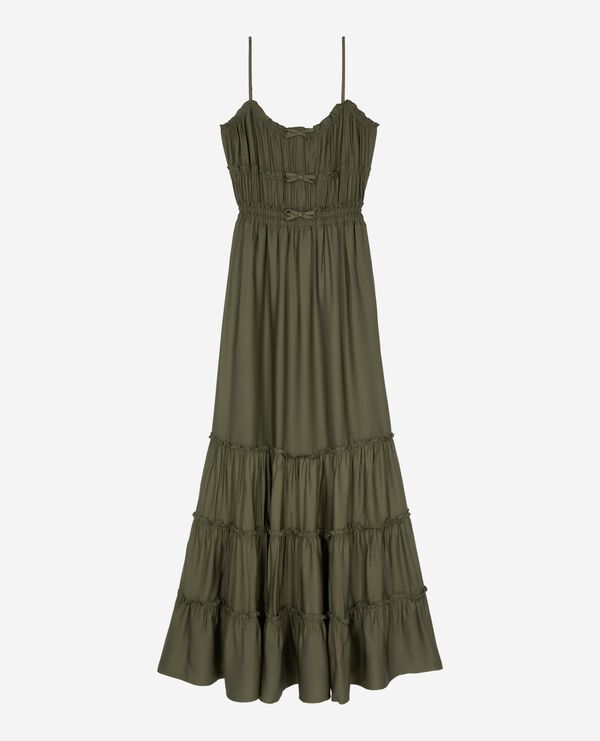 The Kooples MUJER KAKI STONE vestido largo lazos caqui
