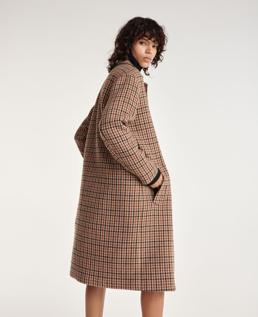 double-faced check wool coat