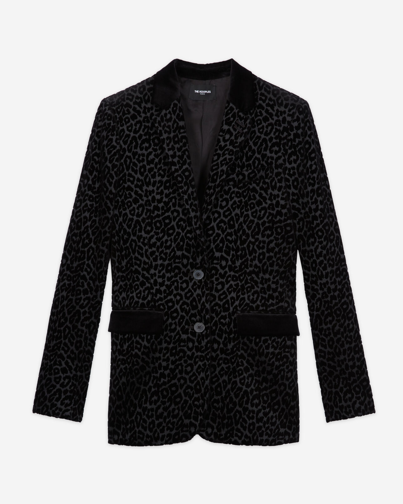 The Kooples FEMME BLACK veste de costume en velours léopard noire