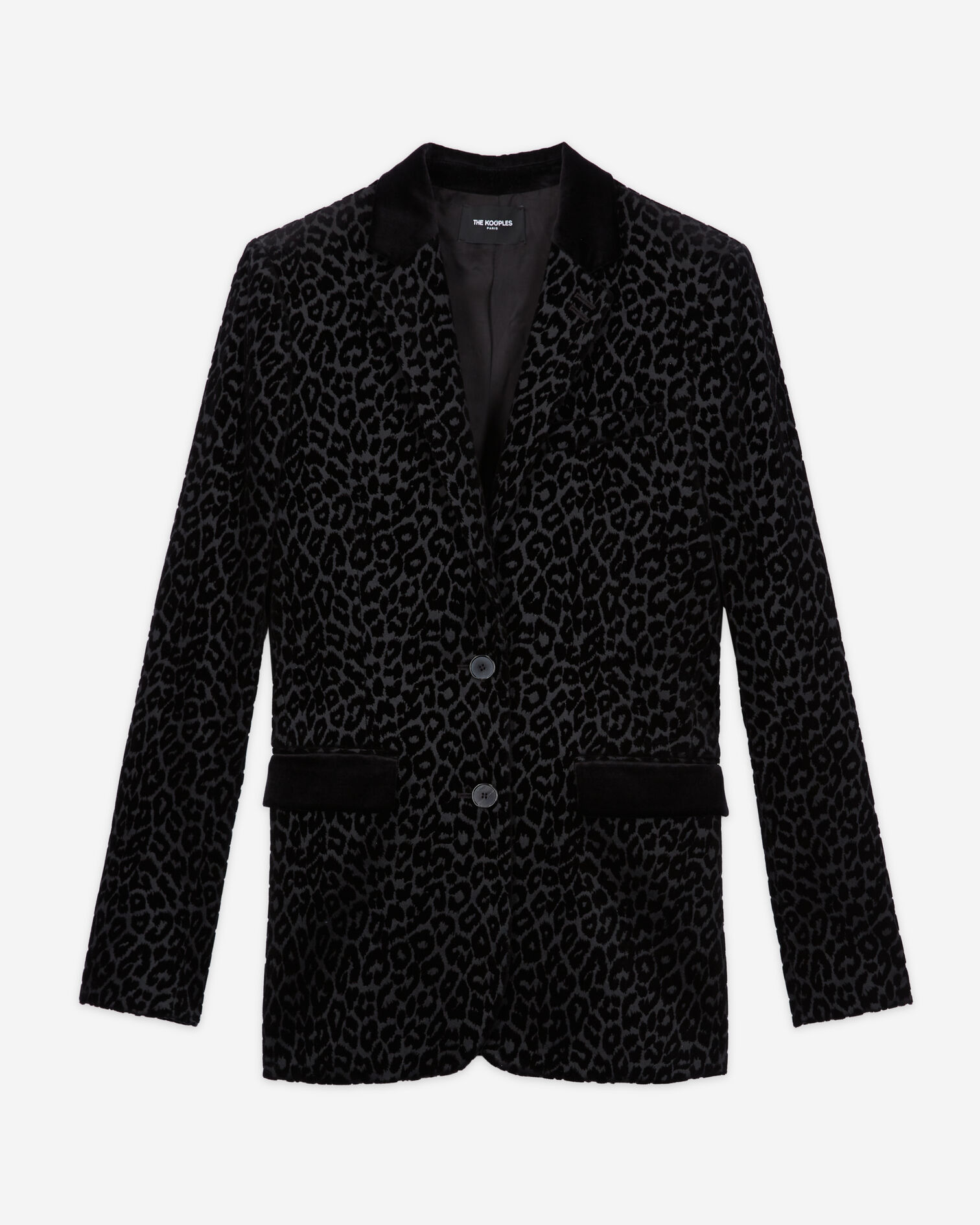 Veste de costume en velours léopard noire, BLACK, hi-res image number null