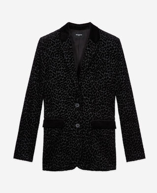 The Kooples F BLACK black velvet suit jacket with leopard print