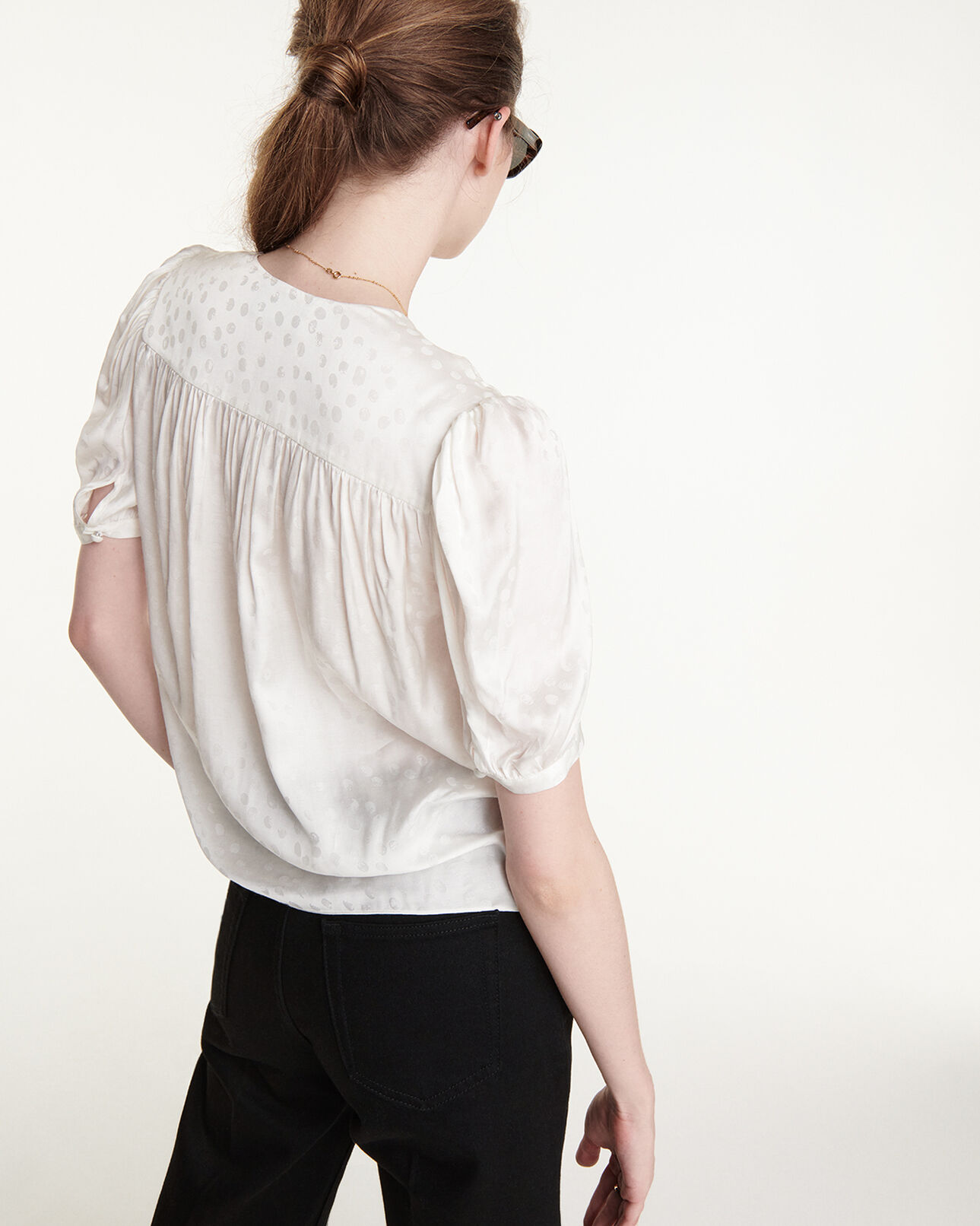 The Kooples WOMEN ECRU flowing jacquard shirt with puffed sleeves