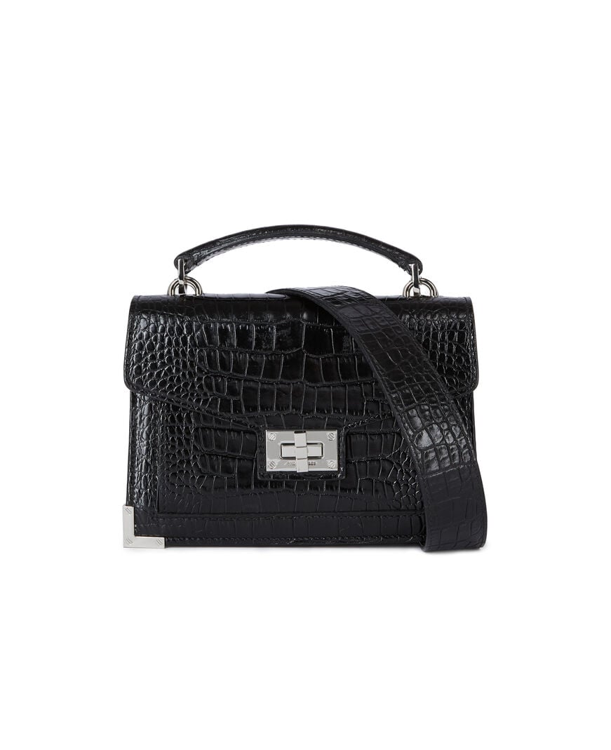 The Kooples DAMEN BLACK emily kleine tasche mit krokodileffekt aus schwarzem leder