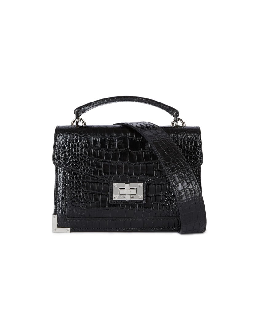 The Kooples DAMEN BLACK emily kleine tasche mit krokodileffekt aus schwarzem leder