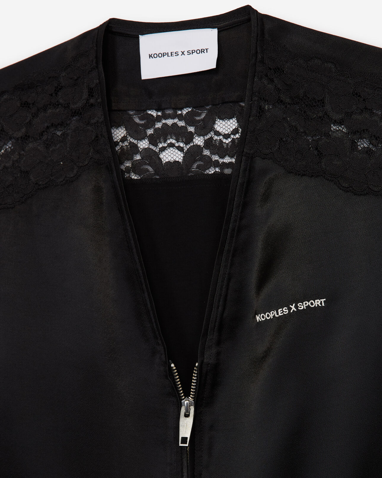 The Kooples MUJER BLACK chaqueta satén negra cremallera encaje