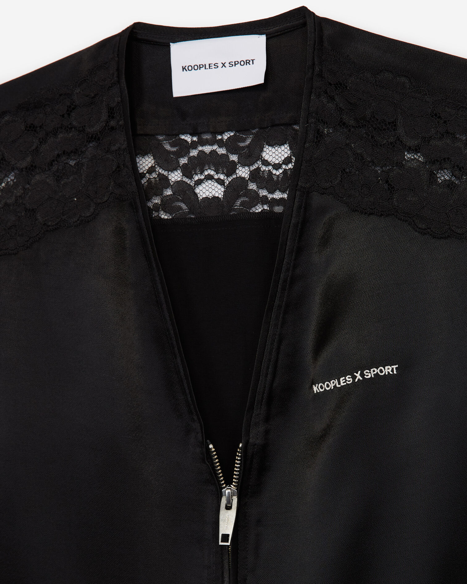 Chaqueta satén negra cremallera encaje, BLACK, hi-res image number null