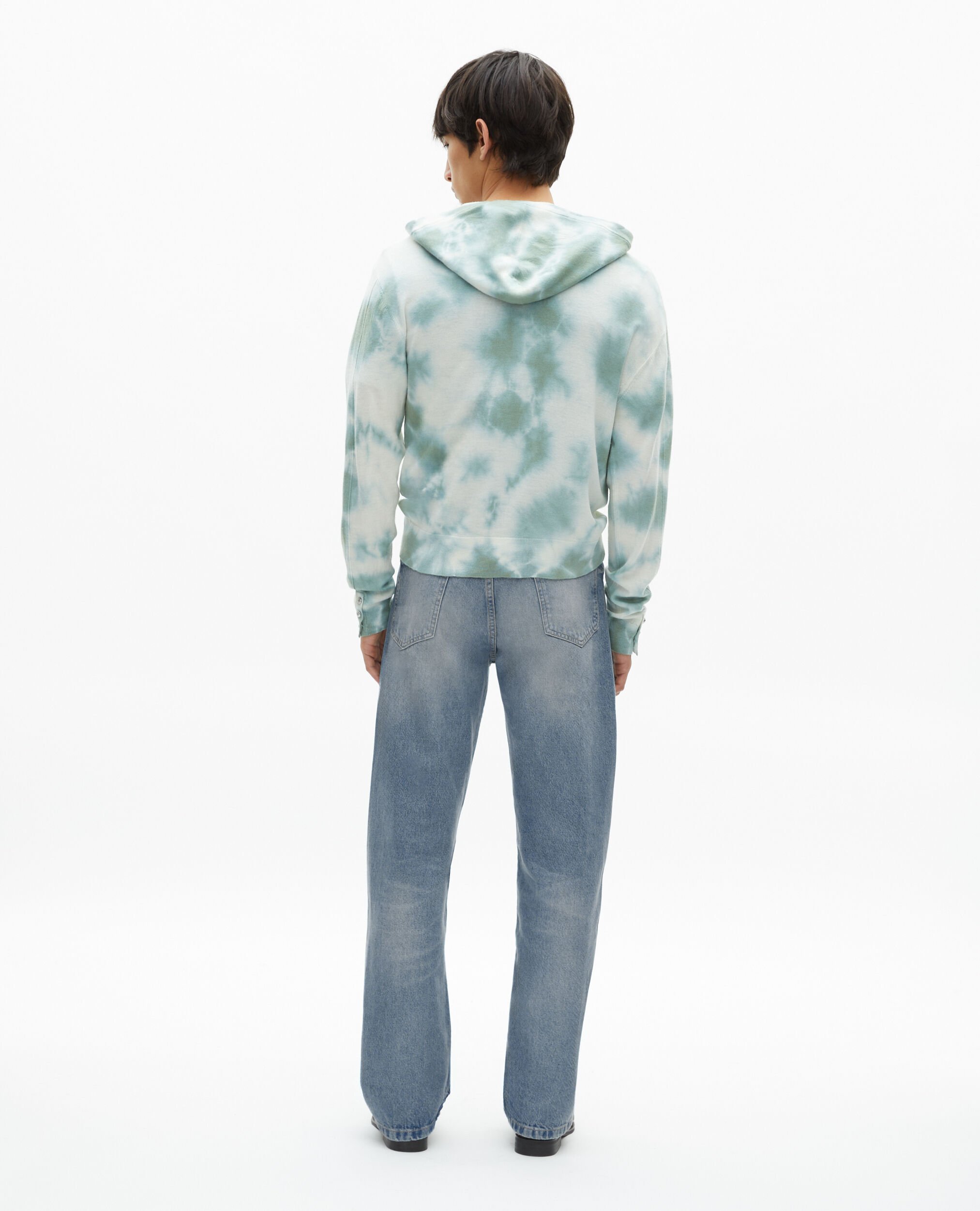 Merino wool tie and dye khaki cardigan, KAKI / WHITE, hi-res image number null