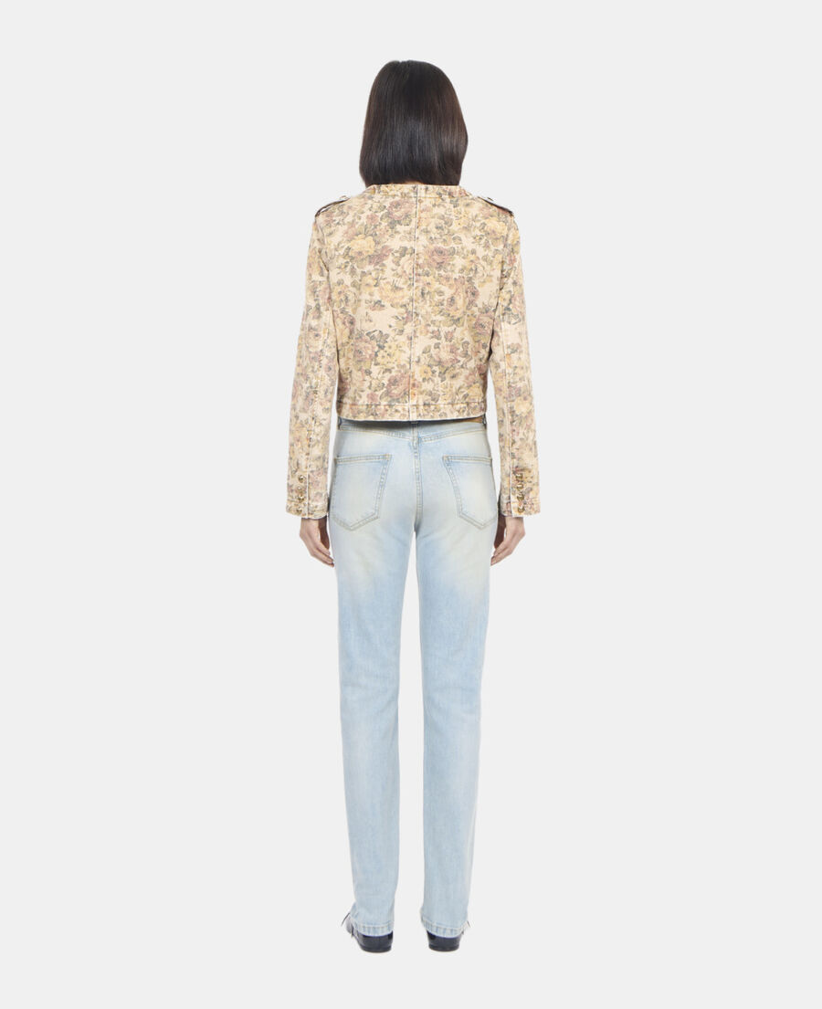 The Kooples DAMEN BEIGE LINEN jacke mit blumendruck