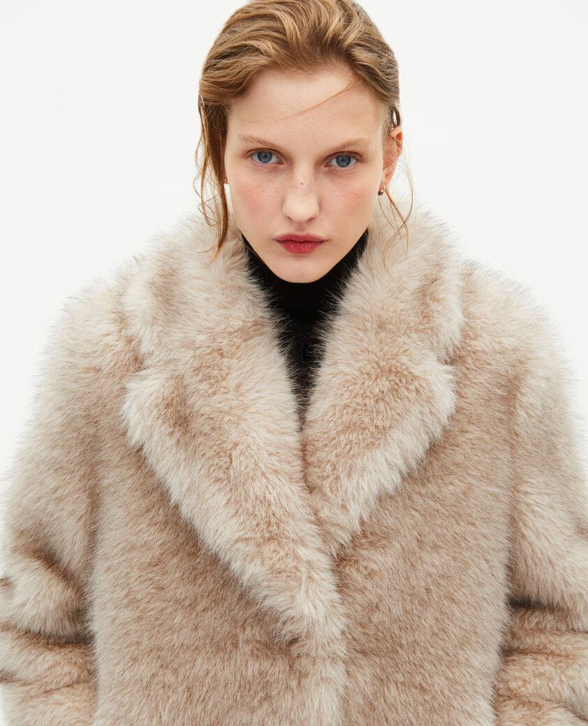 The Kooples FEMME BEIGE MELANGE manteau effet fourrure beige