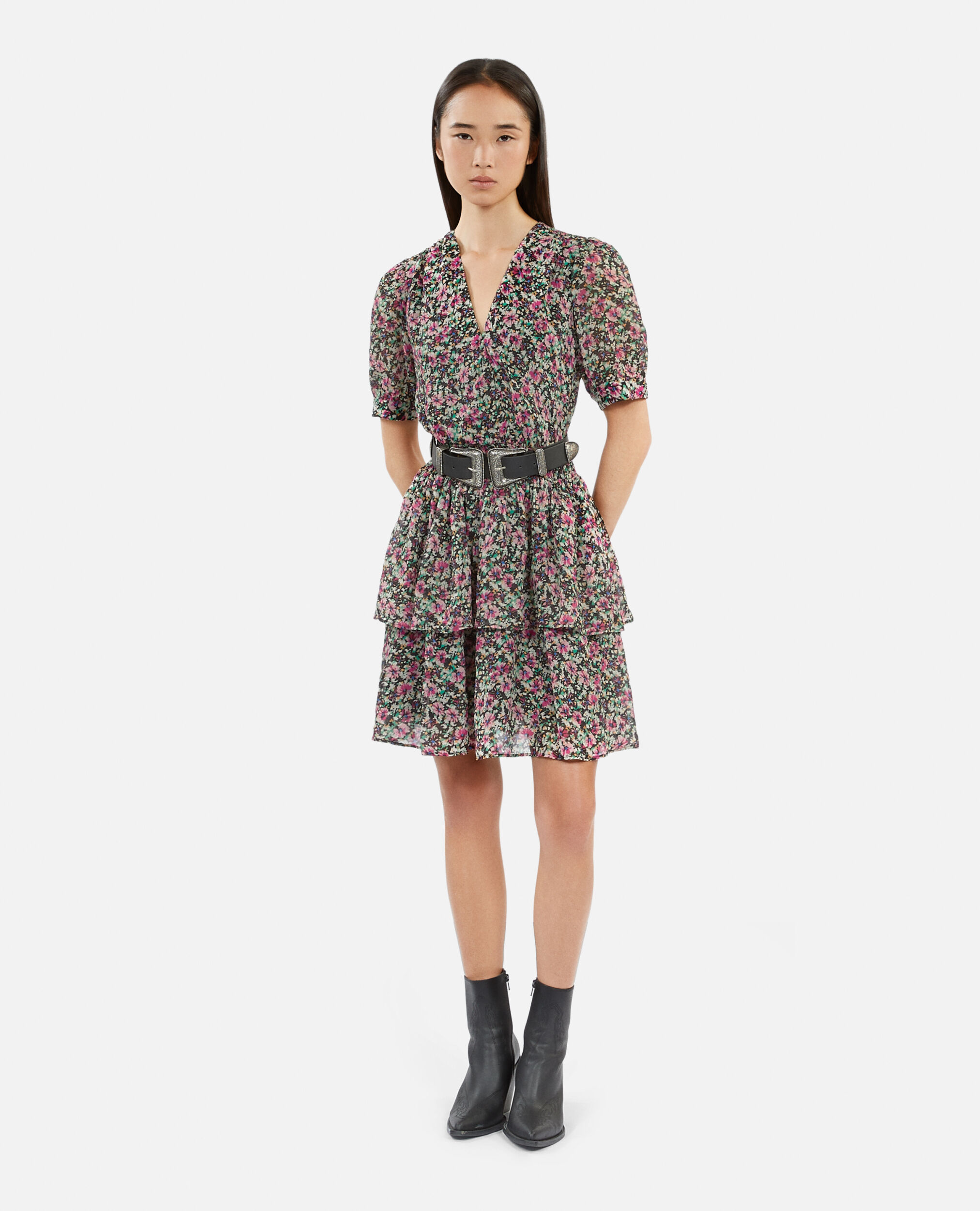 Short printed dress with smocks, MULTICO, hi-res image number null