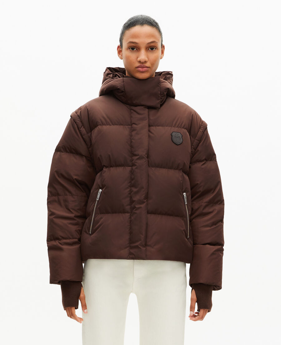 The Kooples WOMEN CHOCOLATE brown down jacket with removable sleeves