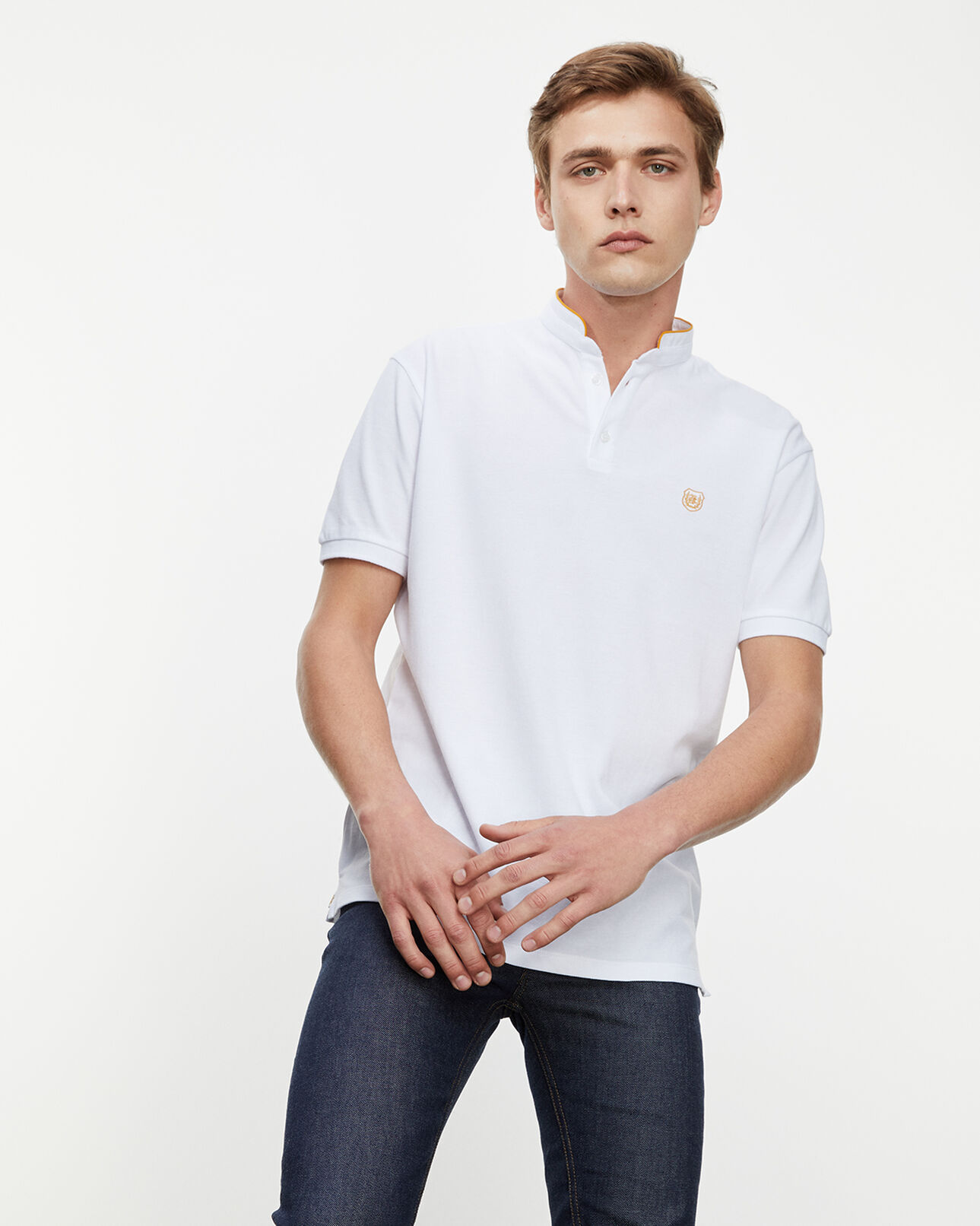 The Kooples MEN SNOW WHITE white cotton polo shirt with gold badge