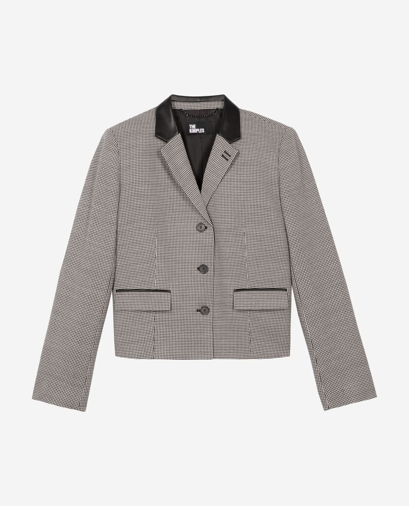 The Kooples FEMME BLACK GREY veste tailleur en pied de poule courte noire et blanche