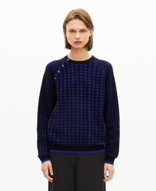The Kooples F BLACK NAVY blue wool blend houndstooth sweater