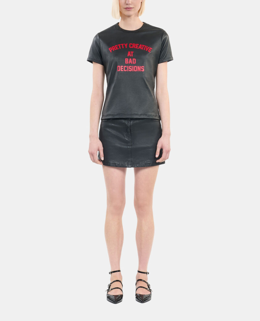 The Kooples FEMME BLACK t-shirt en cuir avec sérigraphie noir