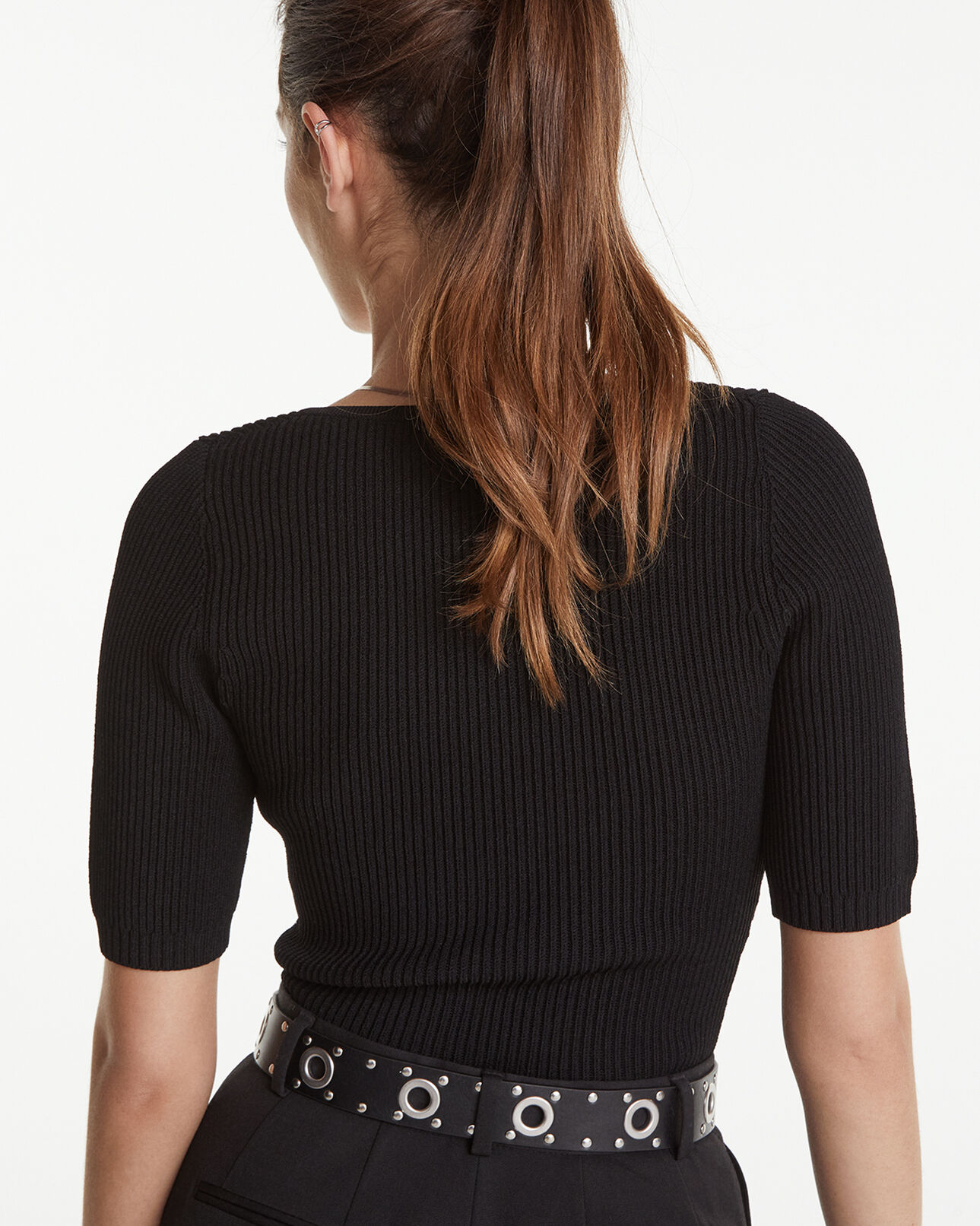 The Kooples FEMME BLACK pull maille fine noire à encolure carrée