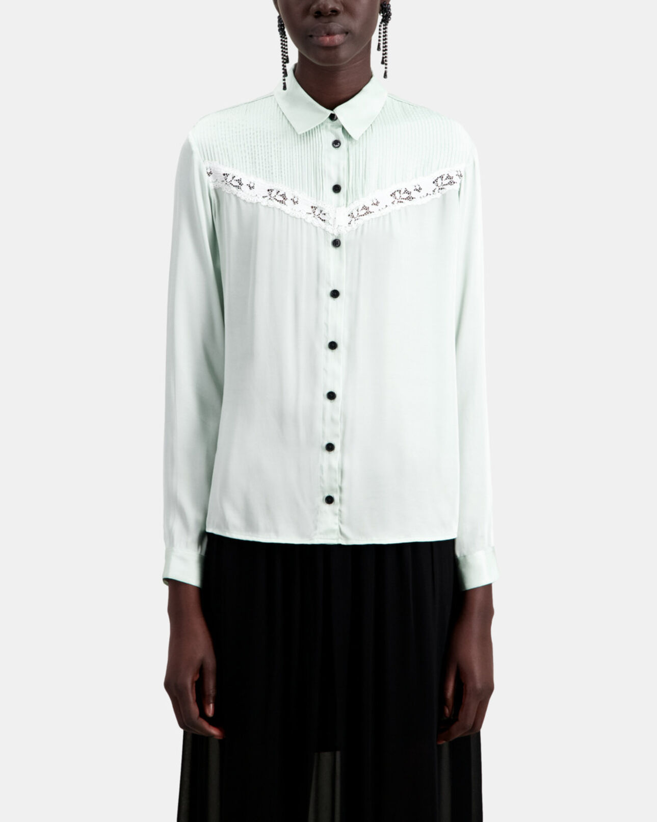 The Kooples WOMEN OCEAN light green shirt with lace detail