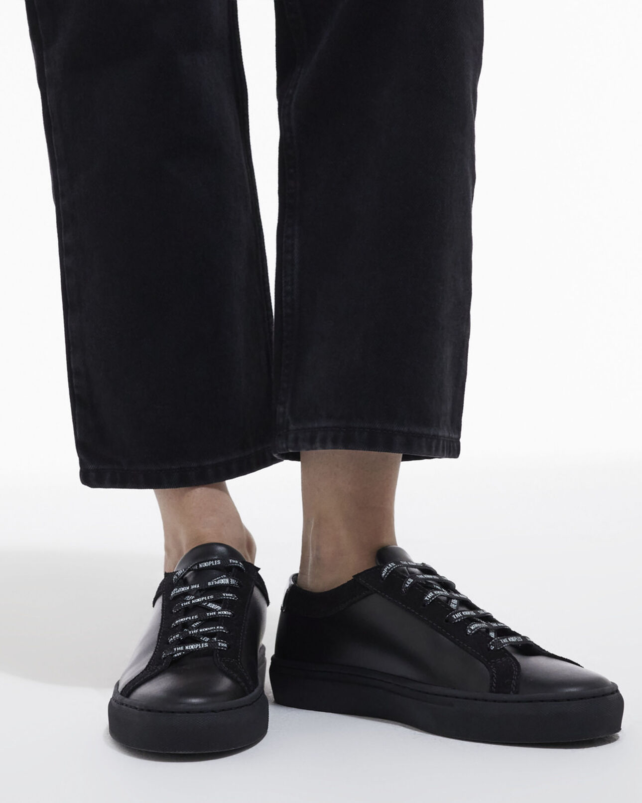 The Kooples WOMEN BLACK black leather sneakers