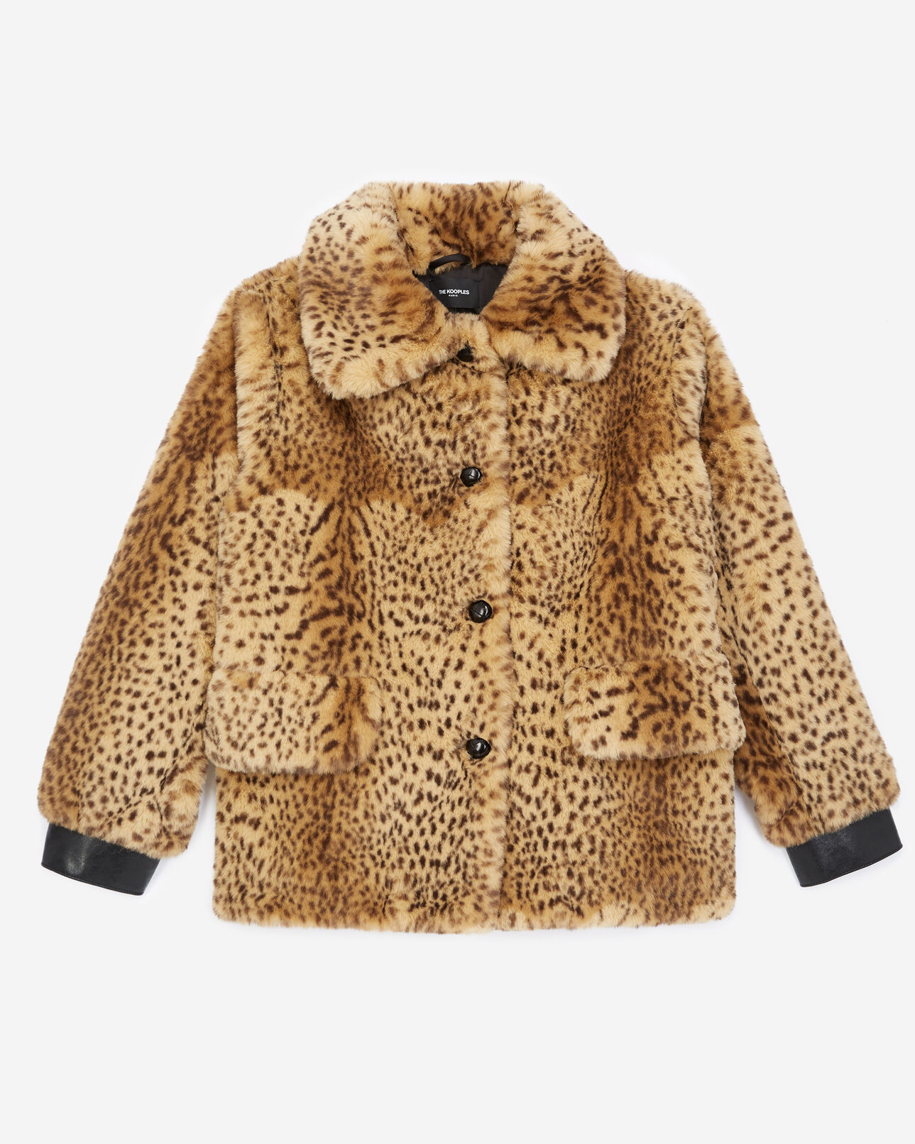 The Kooples WOMEN BROWN faux fur coat with leopard print