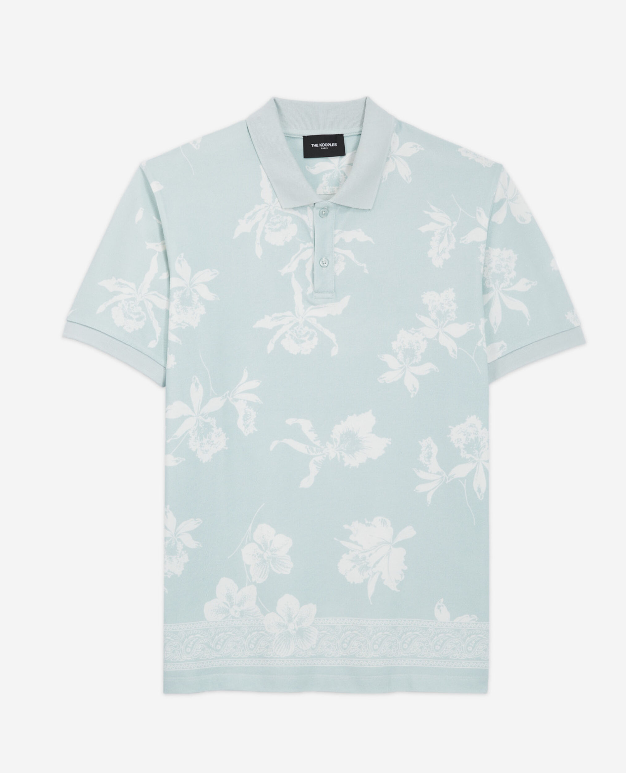Casual green and white polo with floral print, GRIS BLEU, hi-res image number null