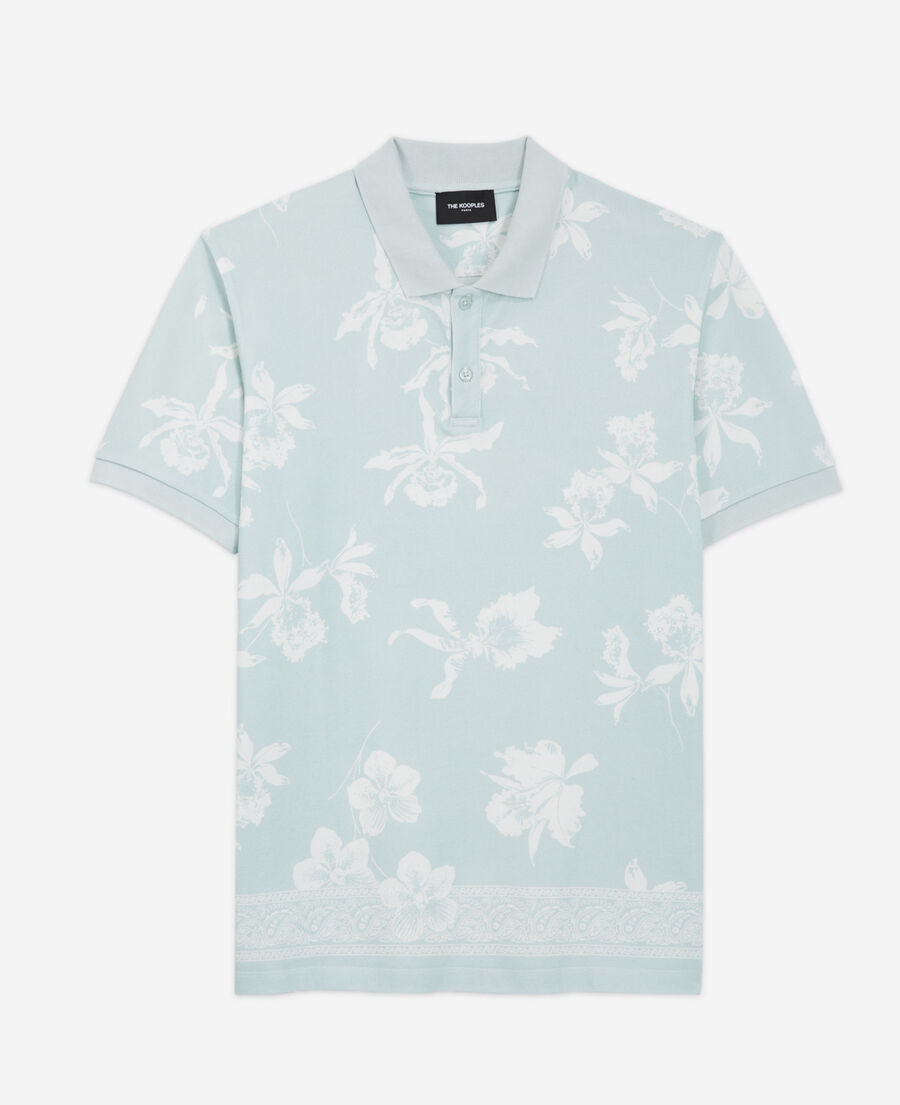 casual green and white polo with floral print
