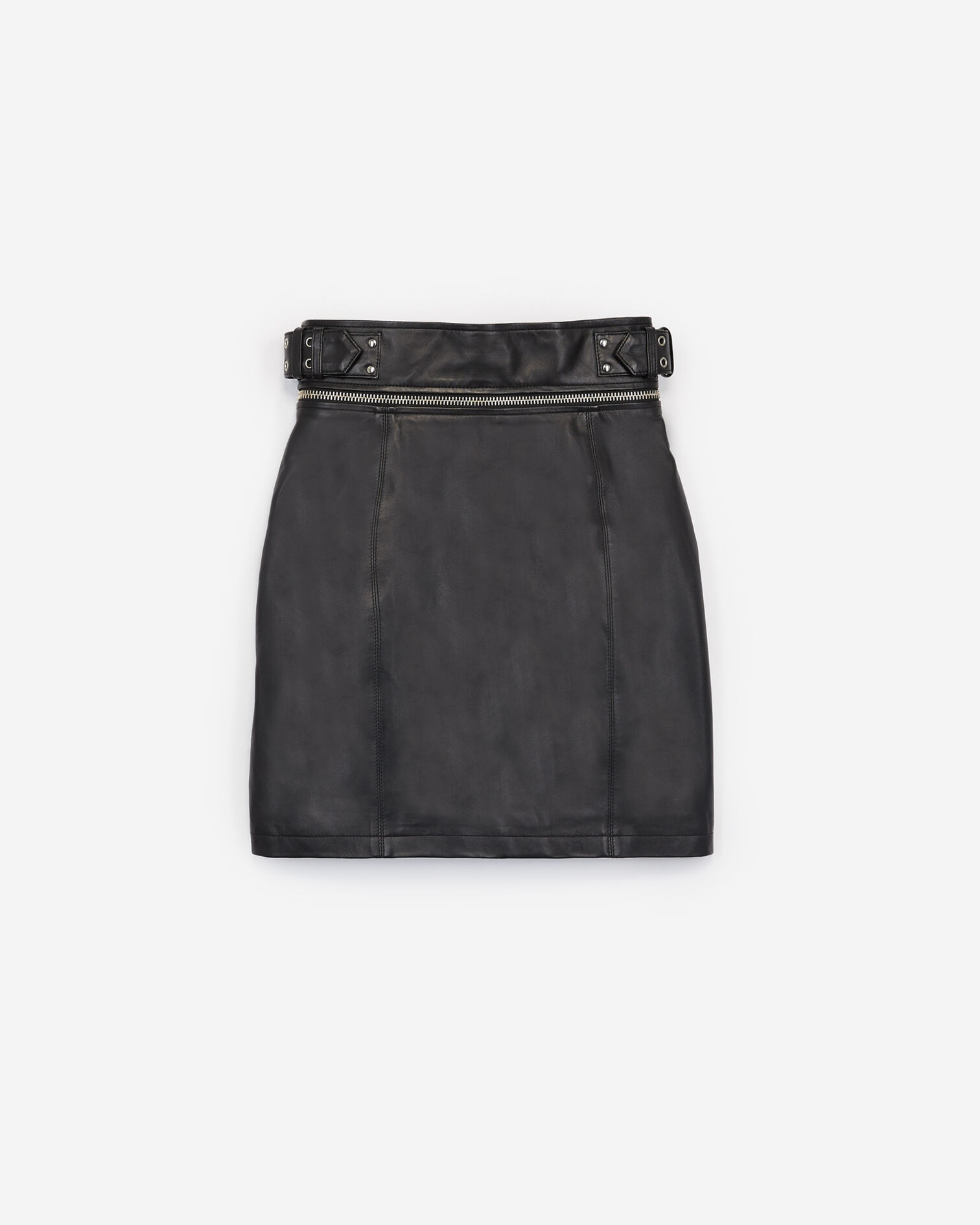 Jupe courte cuir zippée ceinturée, BLACK, hi-res image number null