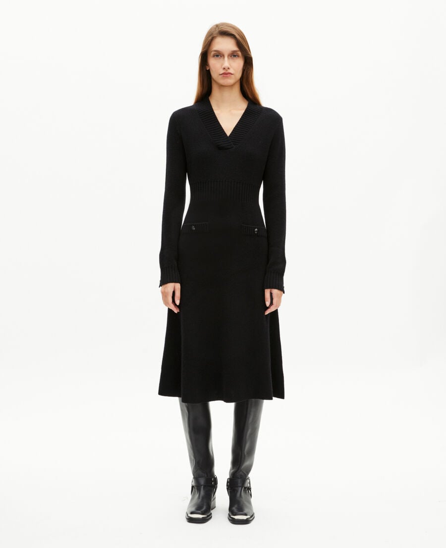 The Kooples FEMME BLACK robe longue en laine noire