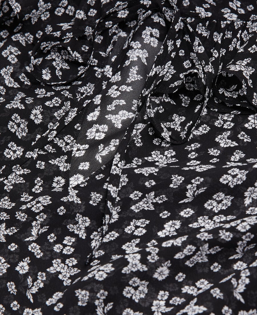The Kooples F BLACK-ECRU printed top with ruffles