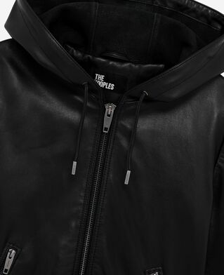 The Kooples FEMME BLACK blouson à capuche en cuir noir