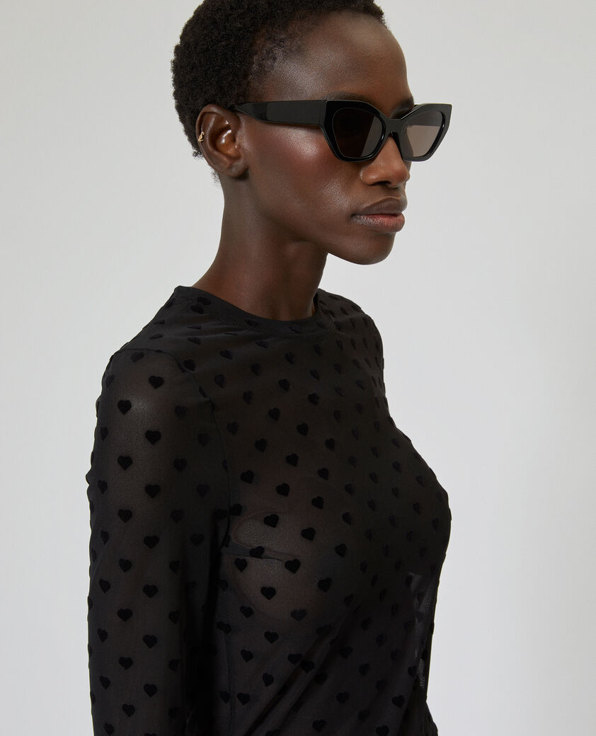 The Kooples F BLACK black hearts flocked mesh long-sleeve t-shirt