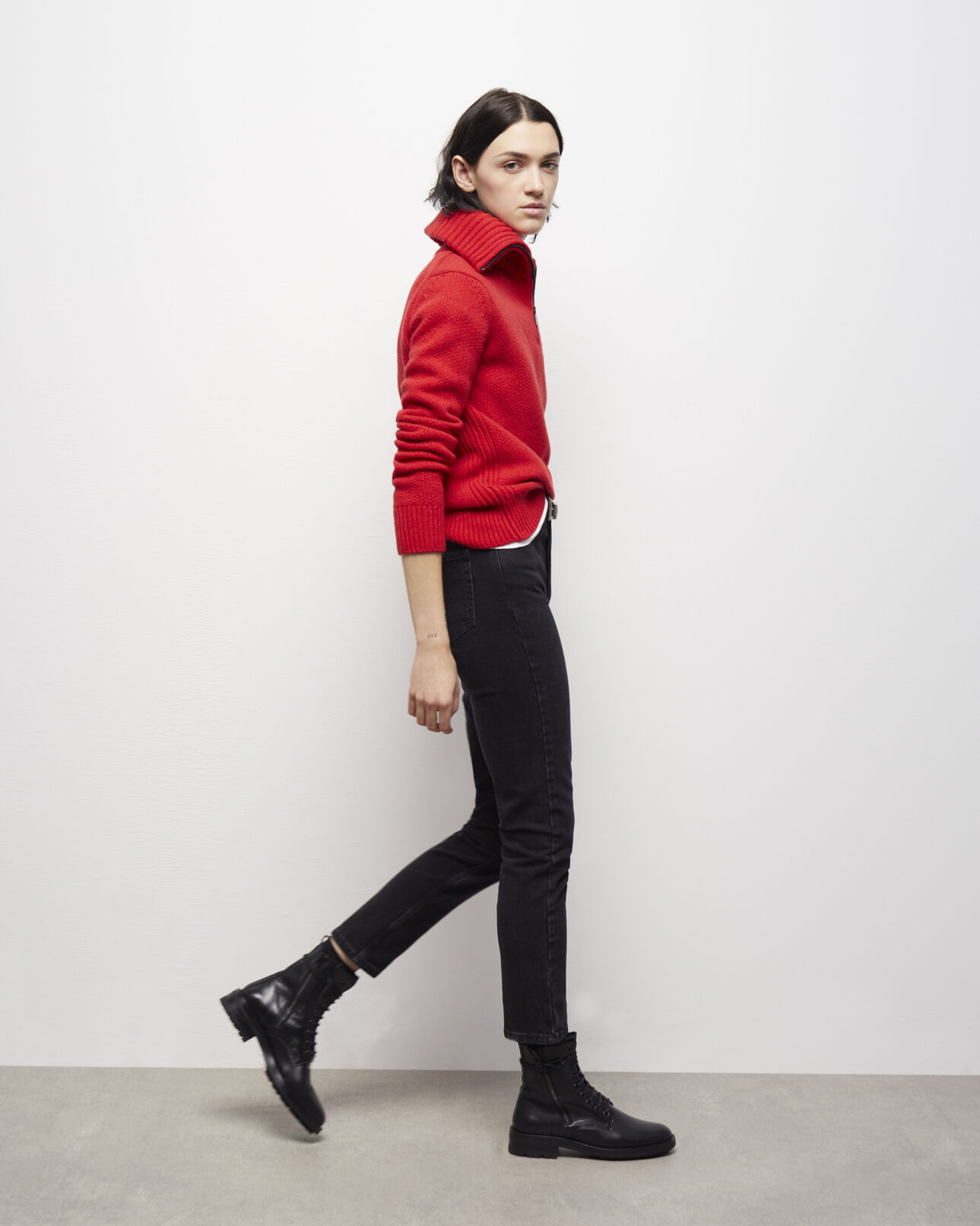 The Kooples FEMME TANGO RED pull col camionneur rouge