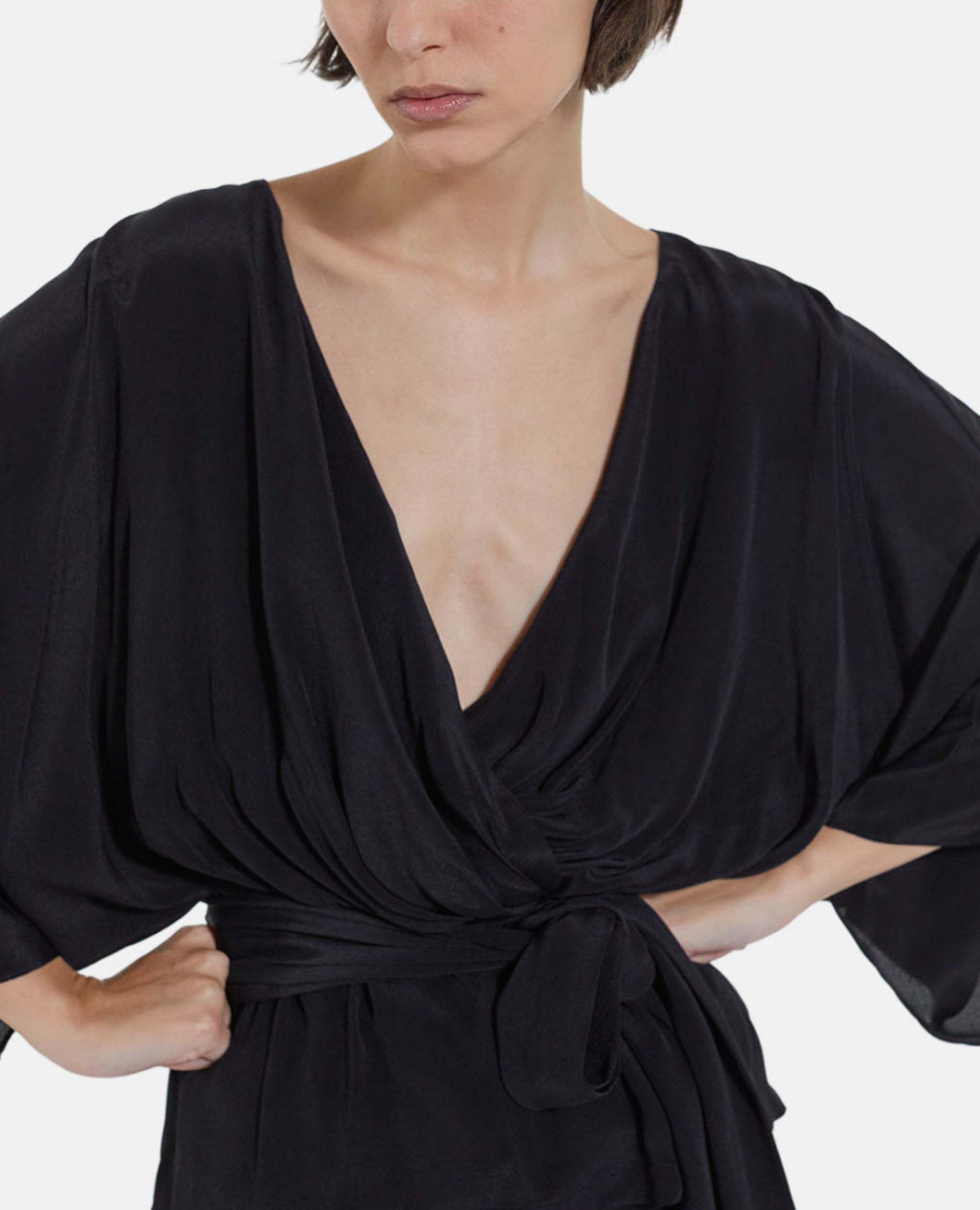 Top kimono negro manga larga drapeado, BLACK, hi-res image number null