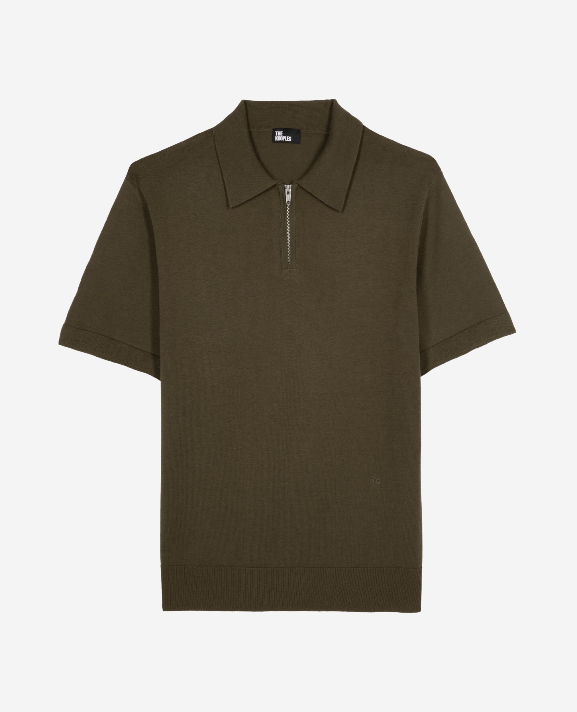 Khaki zip-neck mesh polo shirt, OLIVE KAKI, hi-res image number null