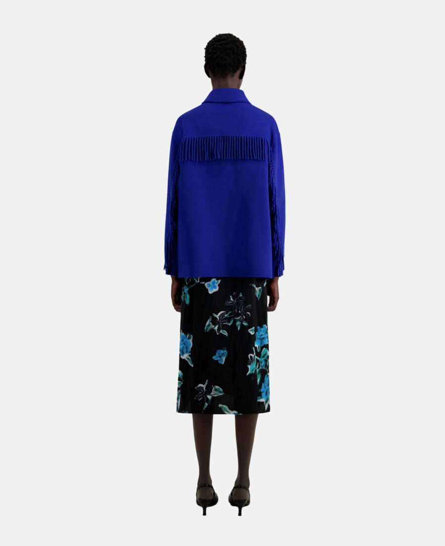 blouson type surchemise bleu en laine mélangée