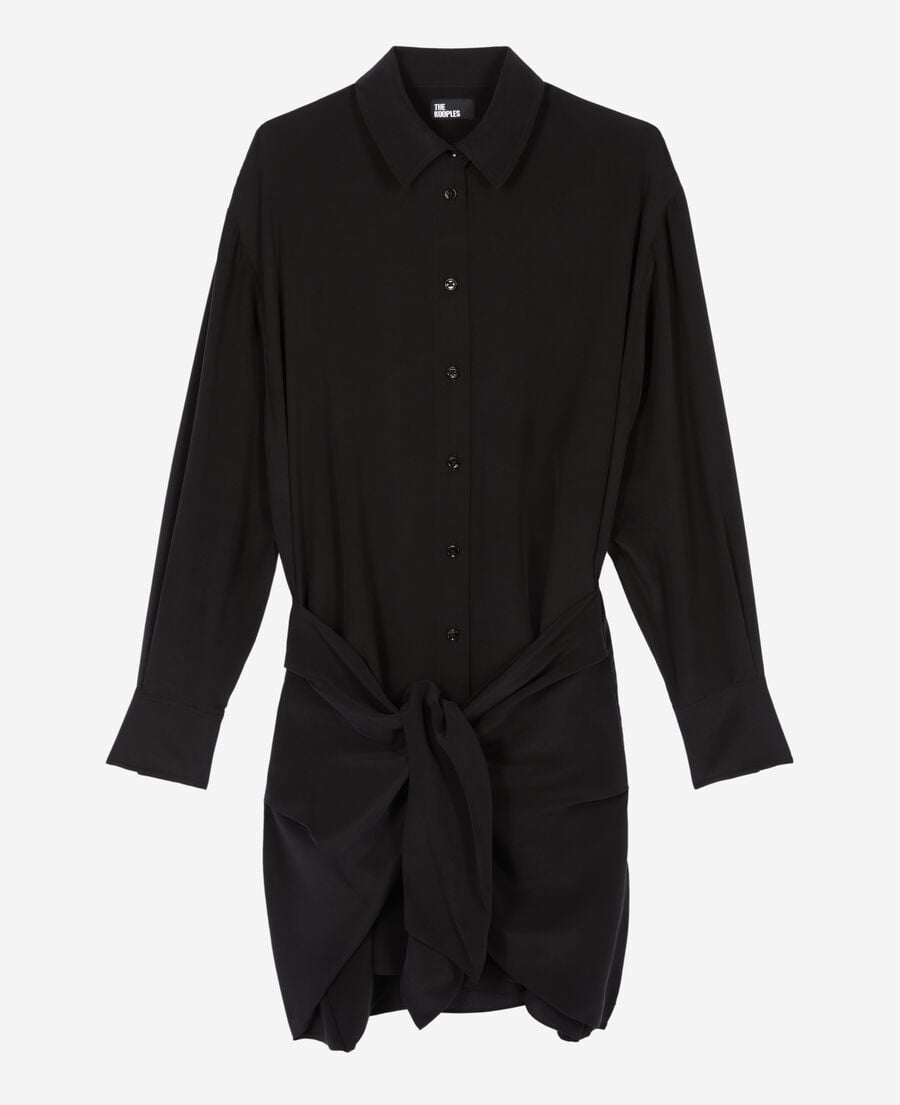 The Kooples FEMME BLACK robe chemise courte en soie avec nœud noire