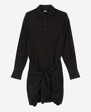 The Kooples FEMME BLACK robe chemise courte en soie avec nœud noire