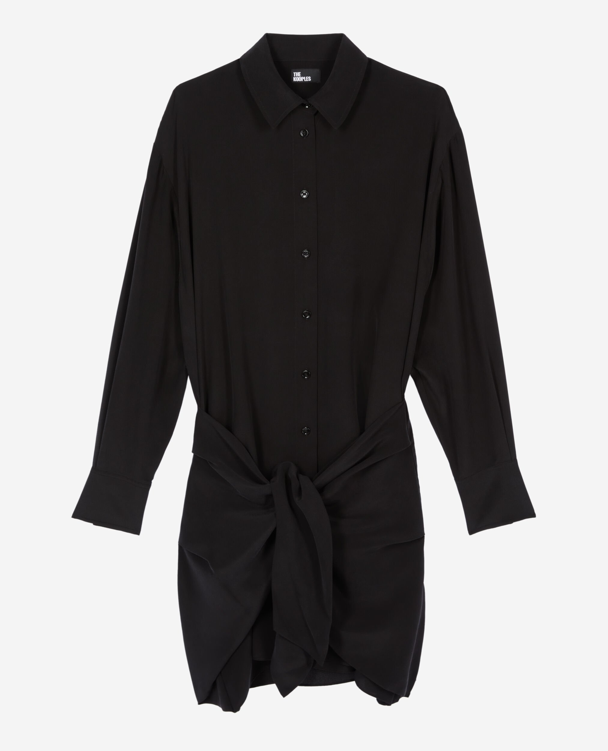 Robe chemise courte en soie avec nœud noire, BLACK, hi-res image number null