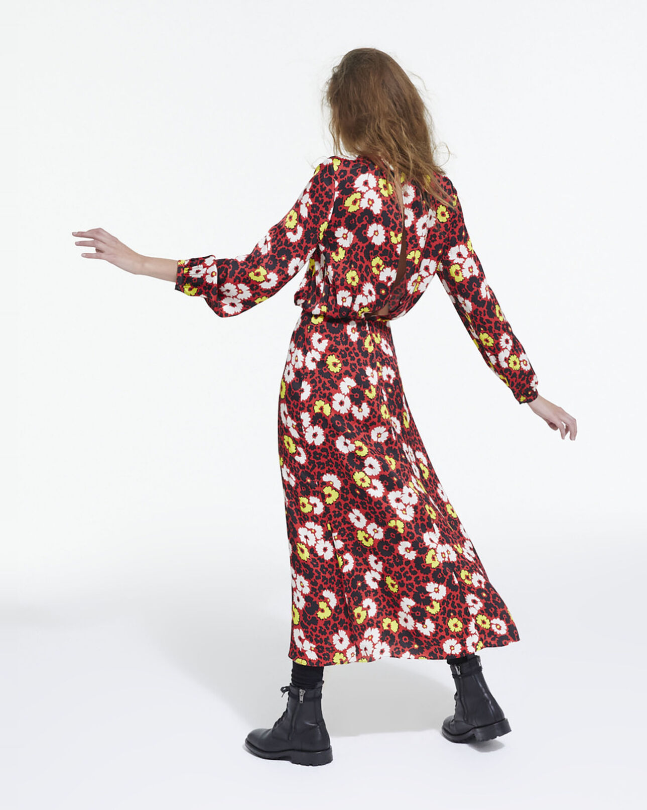 The Kooples FEMME RED / YELLOW robe longue imprimé fleuri