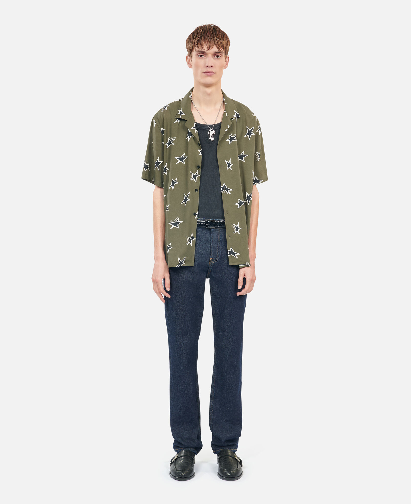 The Kooples MEN KAKI BLACK short-sleeved star printed shirt