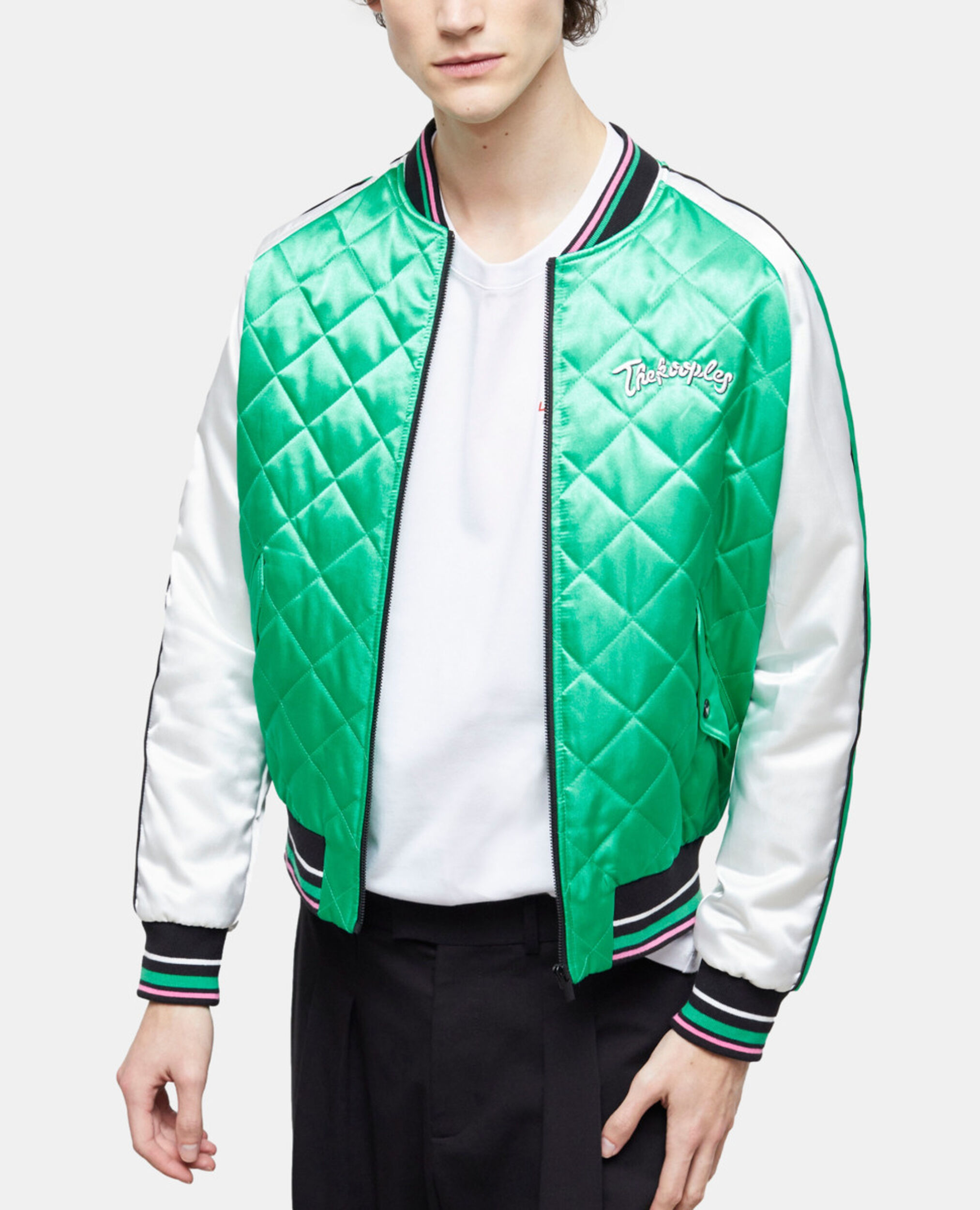 Blouson Teddy bicolore avec broderies, GREEN-WHITE, hi-res image number null