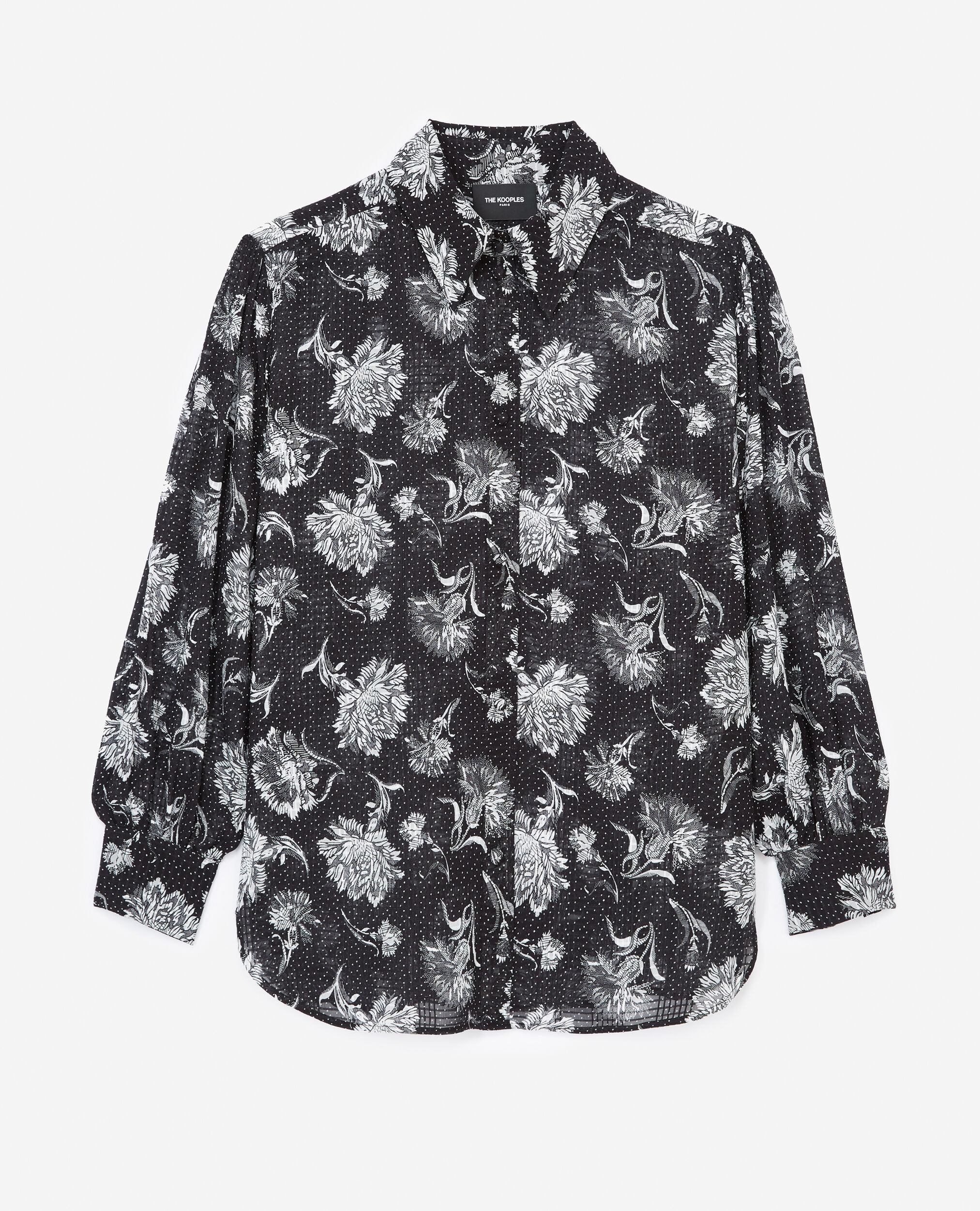 Black oversized shirt with jacquard print, BLACK, hi-res image number null