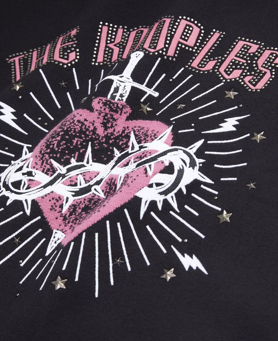 The Kooples WOMEN BLACK WHITE dagger through heart black jumper with stars