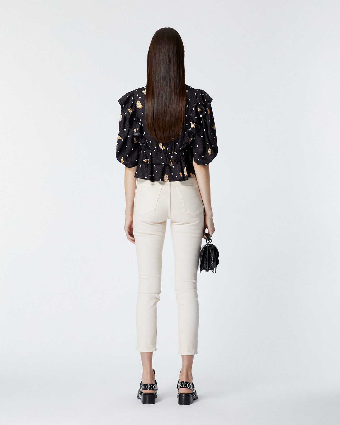 The Kooples FEMME BLACK top portefeuille noir à motifs papillons